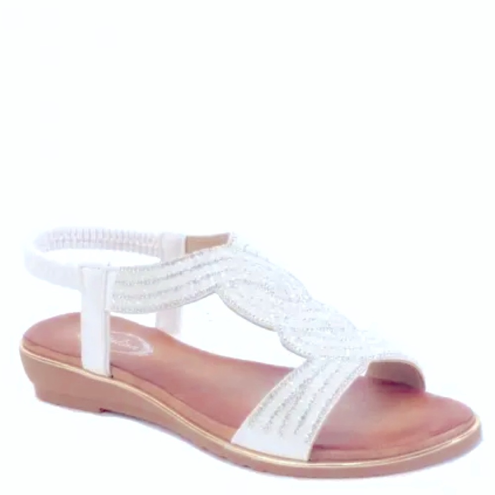 Italina White Beaded T-Strap Elegant Padded Comfort Sandals